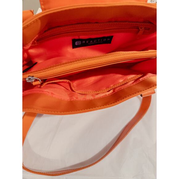 Vintage Y2K Kenneth Cole Reaction Orange Nylon Shoulder Bag Buckle Baguette - Picture 7 of 14